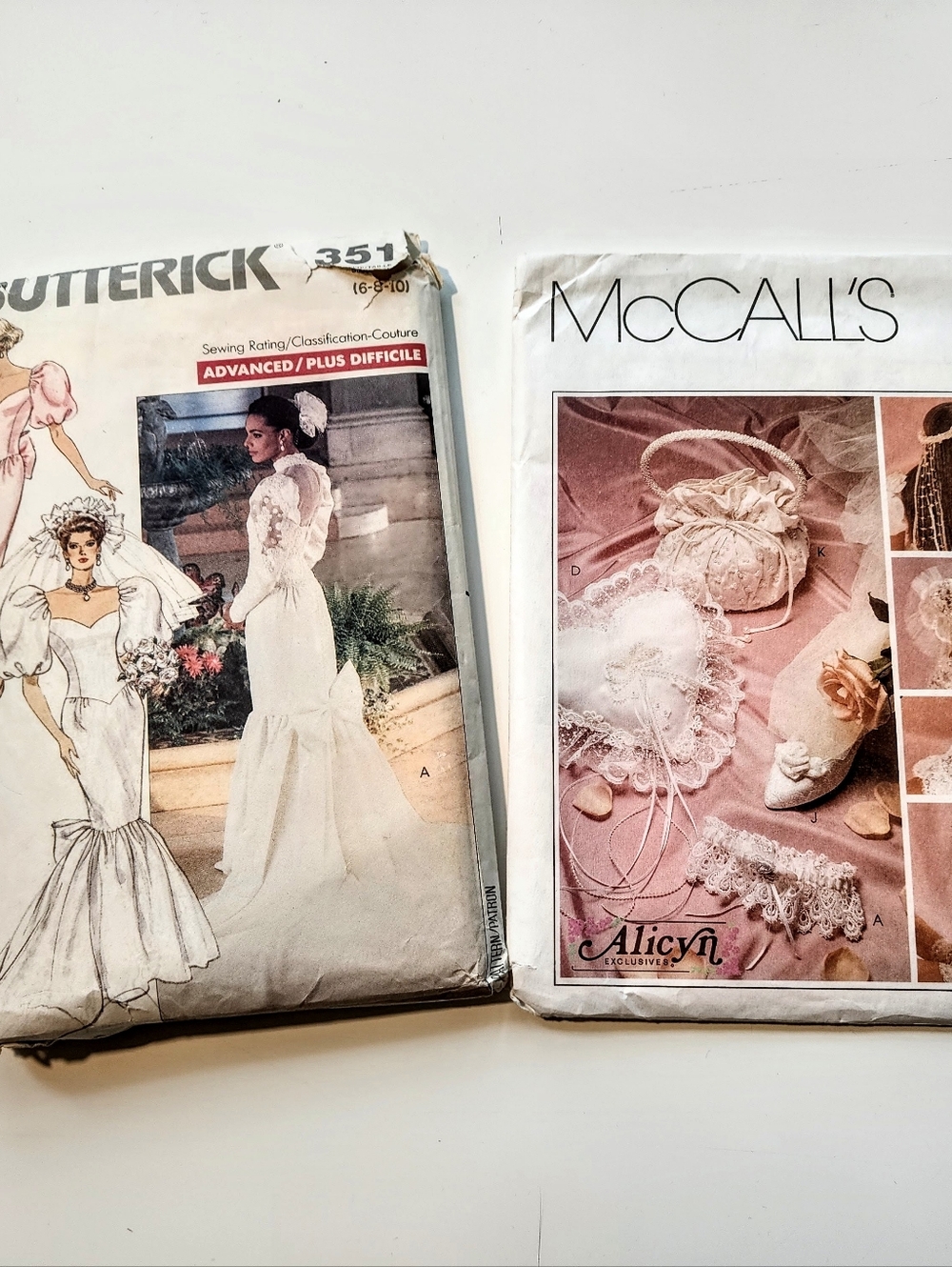 2 Vintage Butterick #351 McCalls #2058 Bridal Wedding Dress Sewing Patterns